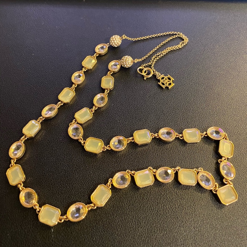 Gold and Pale Green Crystal Necklace